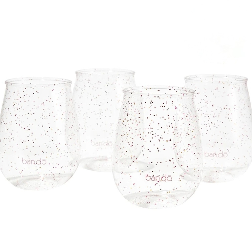 Stemless Acrylic Wine Glass Set of Four with Glitter Infusion